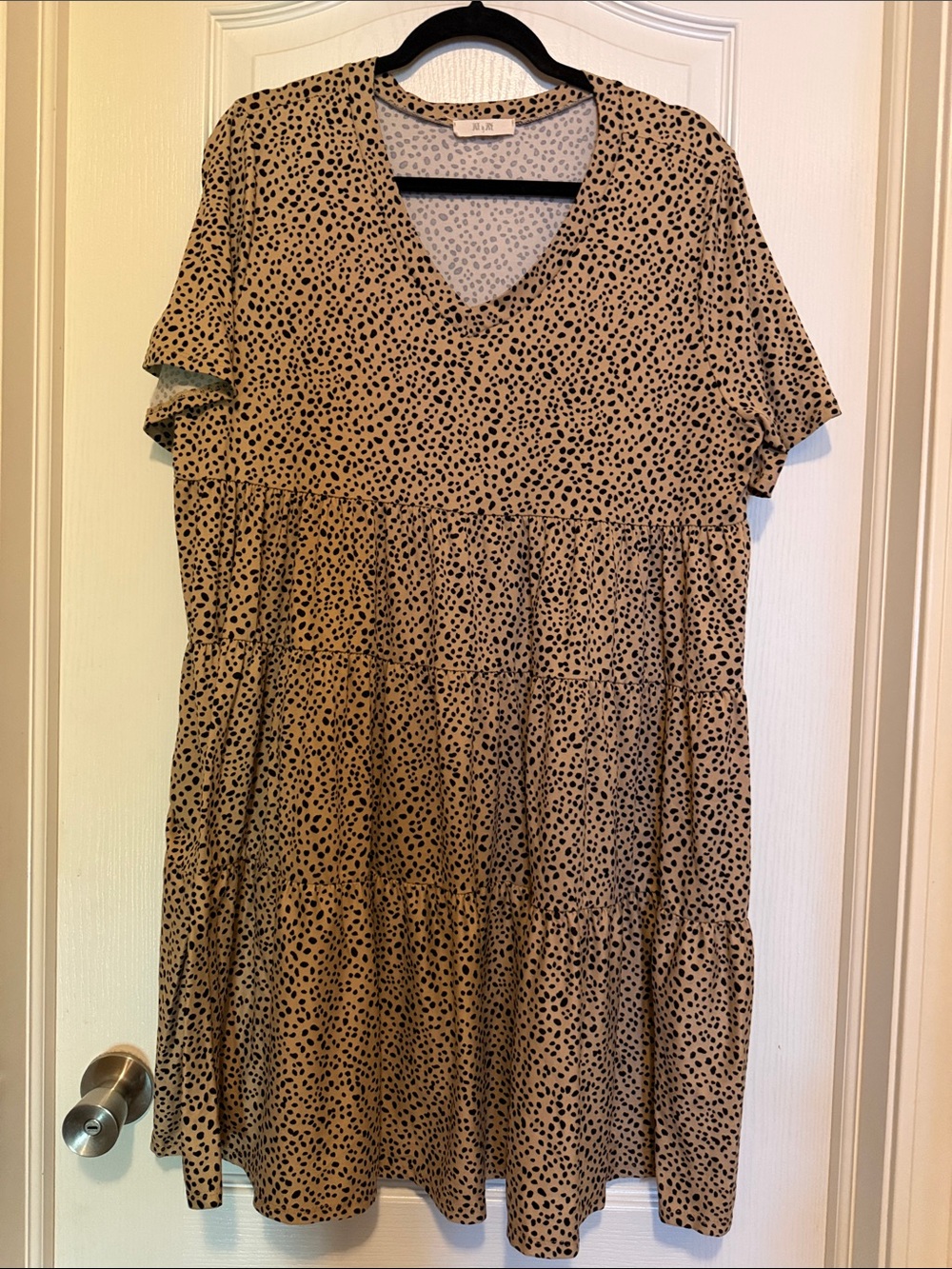 V-Neck Tiered Mini Dress in Tan Leopard Print
